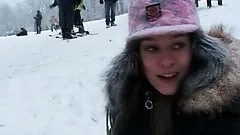 Hot teen has fun playing out in the cold snow with her cameraman