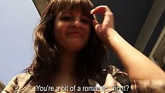 She opens up her shirt for a view and gets to nibbling on his rod