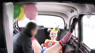 Clown babe squirts and fucks in fake taxi