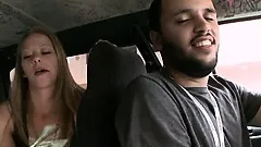 Entrancing petticoat sits patiently on a back seat and waits for a fuck