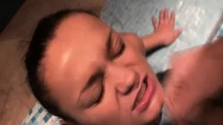 Cute Brunette gets facial in the swimming pool