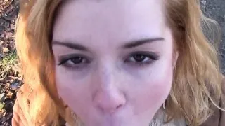 Czech amateur blonde bangs in bushies in public