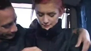 Dirty whore gets picked up outdoors for sex in car