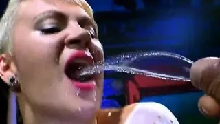 Funky blonde girl hardcore bukkake drinks cum and piss
