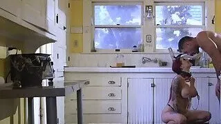 Huge tits redhead slave banged in bondage