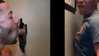 Hot dude hoping for gloryhole BJ gets gay sucked