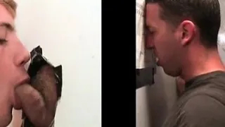 Teen gay fellating straight cock on gloryhole