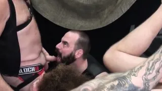 Bearded inked bear barebacked while wanking