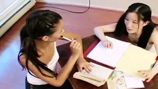 Petite teens found another use for their table