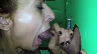 Porta Gloryhole  Mature cock sucker gives public blowjobs