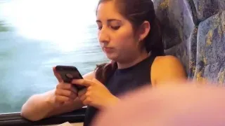 Voyeur takes secret photos of a sexy babe riding public tra
