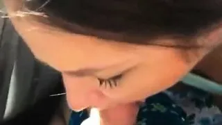 Girlfriend public blowjob on opened double decker public bus