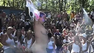 Insatiable whores get naked in public