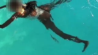 See through bright bikini in swimming that is public