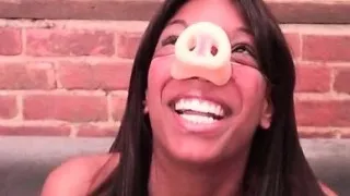 Ebony beauty stretching her snatch in close-up