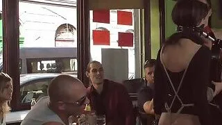 Euro babe gets facials in public bar