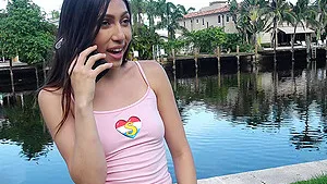 Slender Latina Judy Jolie sucks dick and gets doggy fucked outdoors