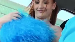 Redhead cheerleader fucked by fat hard cock in the car