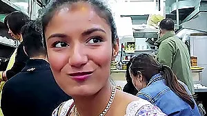 Slender Latina teen babe gets fingered and fucked by a stranger