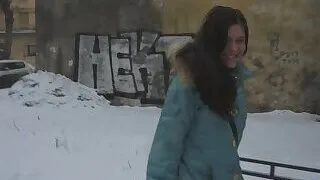 Young european babe strips during casting