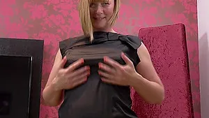 Busty blonde amateur mature British granny April O. strips
