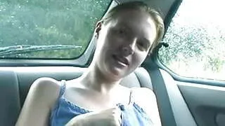 Emma flashes tits and knickers in the back of car