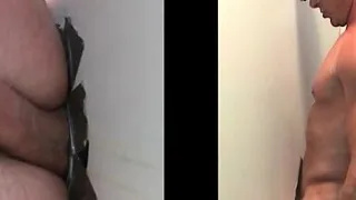 Blonde stud hammering gay butt on gloryhole