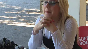 Pretty blonde bombshell babe Aston strips in public outdoors