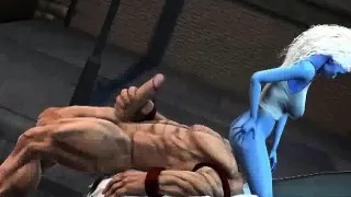 Blue 3D babe gets licked and fucked by Juggernaut