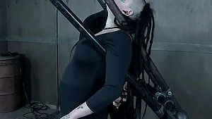 Chubby goth teen Luna Lavey throat and pussy impaled in bondage