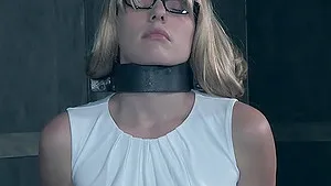 Nerdy blonde cutie Riley Nixon gets her hair cut in extreme bondage