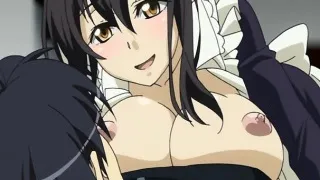 Big titted hentai maid works hard cock on top