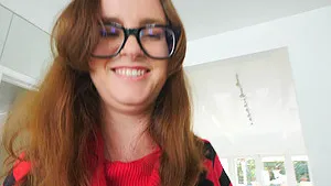 Nerdy amateur brunette teen Jay strips and fingers her smooth pussy