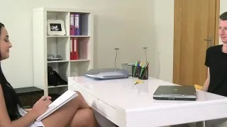 Eager stud bangs beautiful agent in casting