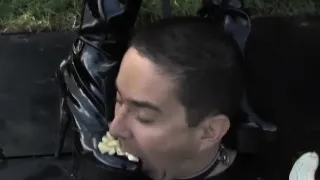 Bizarre outdoor domination with busty femdom