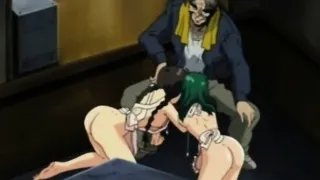 Lesbian anime coeds group sex in the bathroom