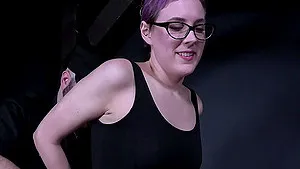 Short haired nerdy teen Sierra Cirque strapped to a pole and tortured