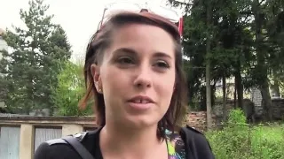 Czech student with huge tits outdoor in public