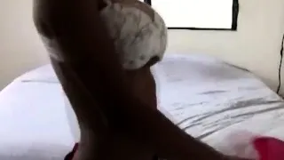 Beautiful black teen performs sexy striptease in video chat