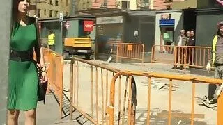 Brunette gang bang fucked in boutique