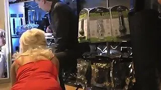 Two blonde slaves fucked in public