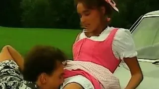 Cute bavarian teen banged on the hood of a car