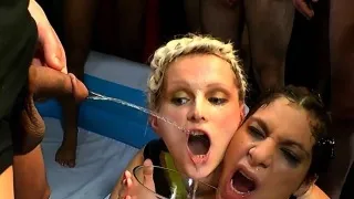 Urinal slut drinks piss