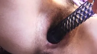 Girls Out West - Skinny hairy gal toys her cunt