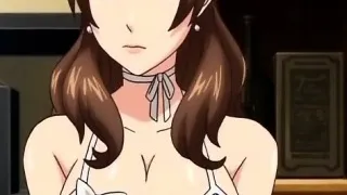 Anime stunner in glasses giving blowjob in knees