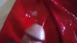 red latex boots cum