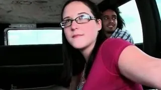 Teen in glasses mouth fucks giant dick in POV