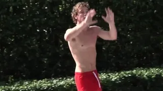 Cum covered jock outdoors gets anally fucked