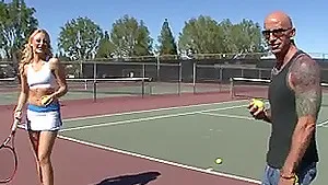 Sporty blonde MILF pounded hardcore after a tennis match