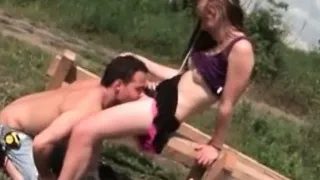 Teen couple fuck outside in the nature